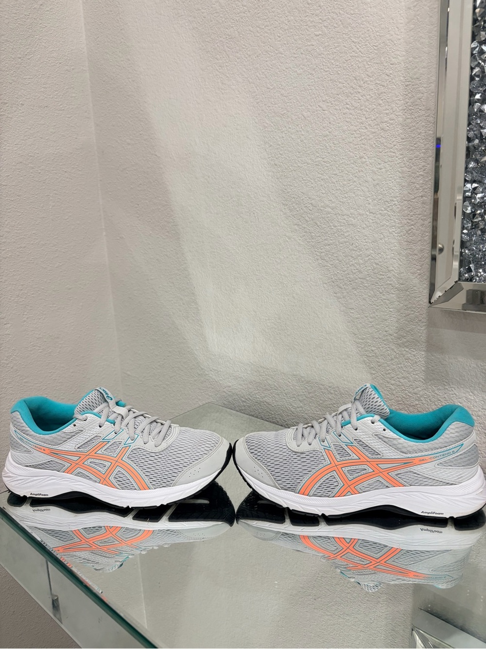ASICS Gray Running Shoes with Coral Logos and Teal Lining